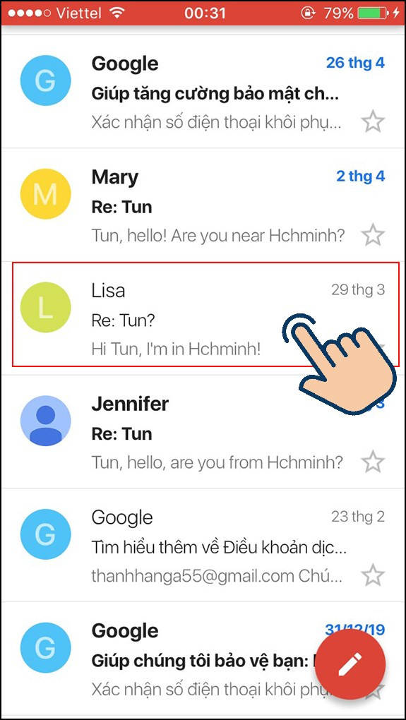 Chọn email cần chặn