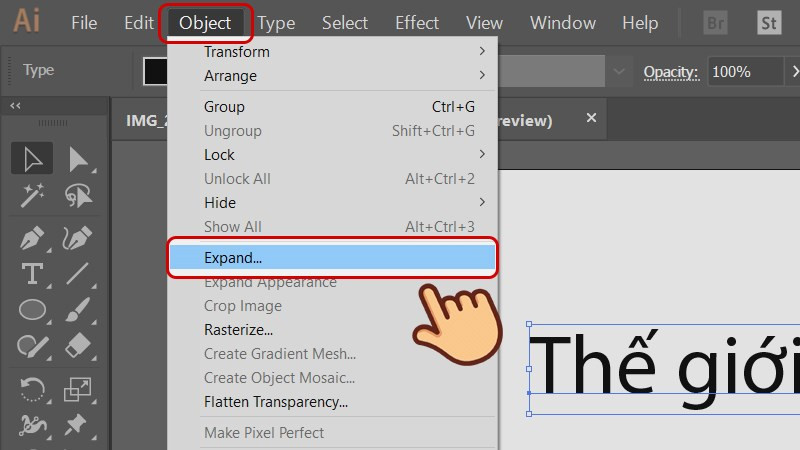 Chọn Expand trong menu Object