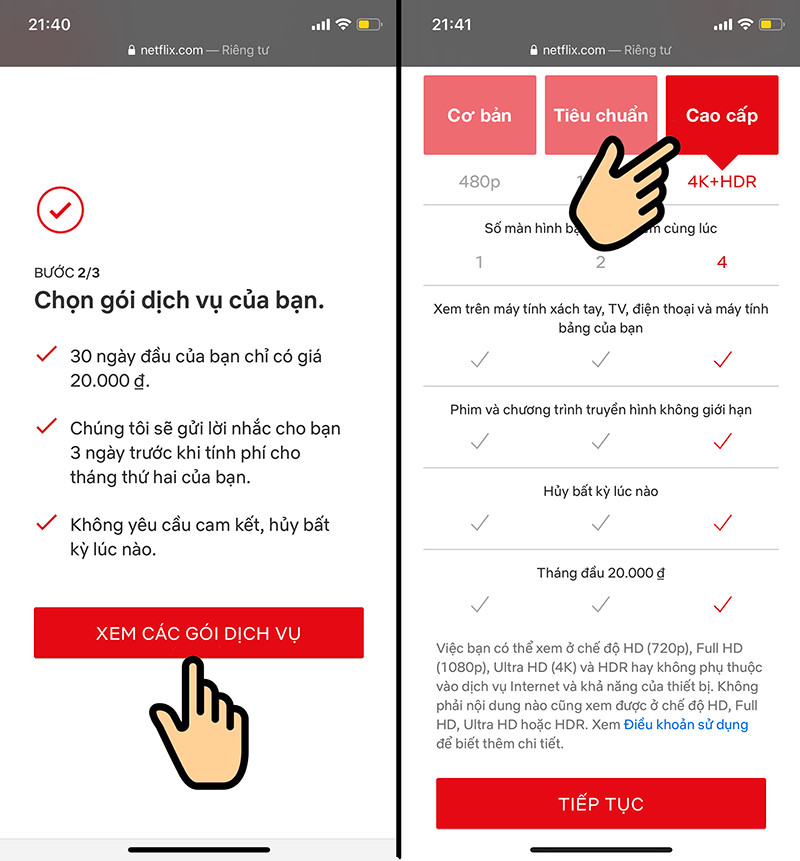 Chọn gói Netflix