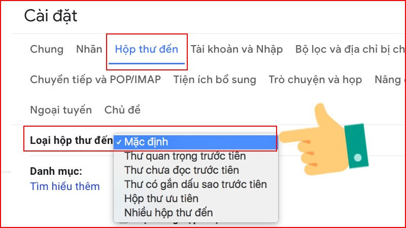 Chọn hộp thư đến