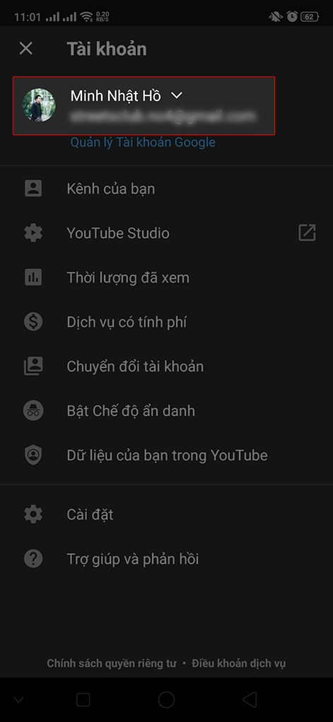 Chọn kênh YouTube