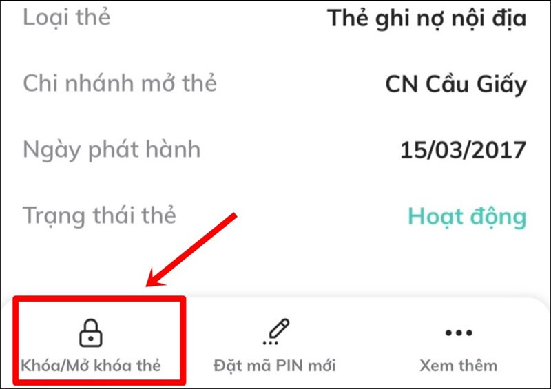 Chọn Khóa/Mở khóa thẻ