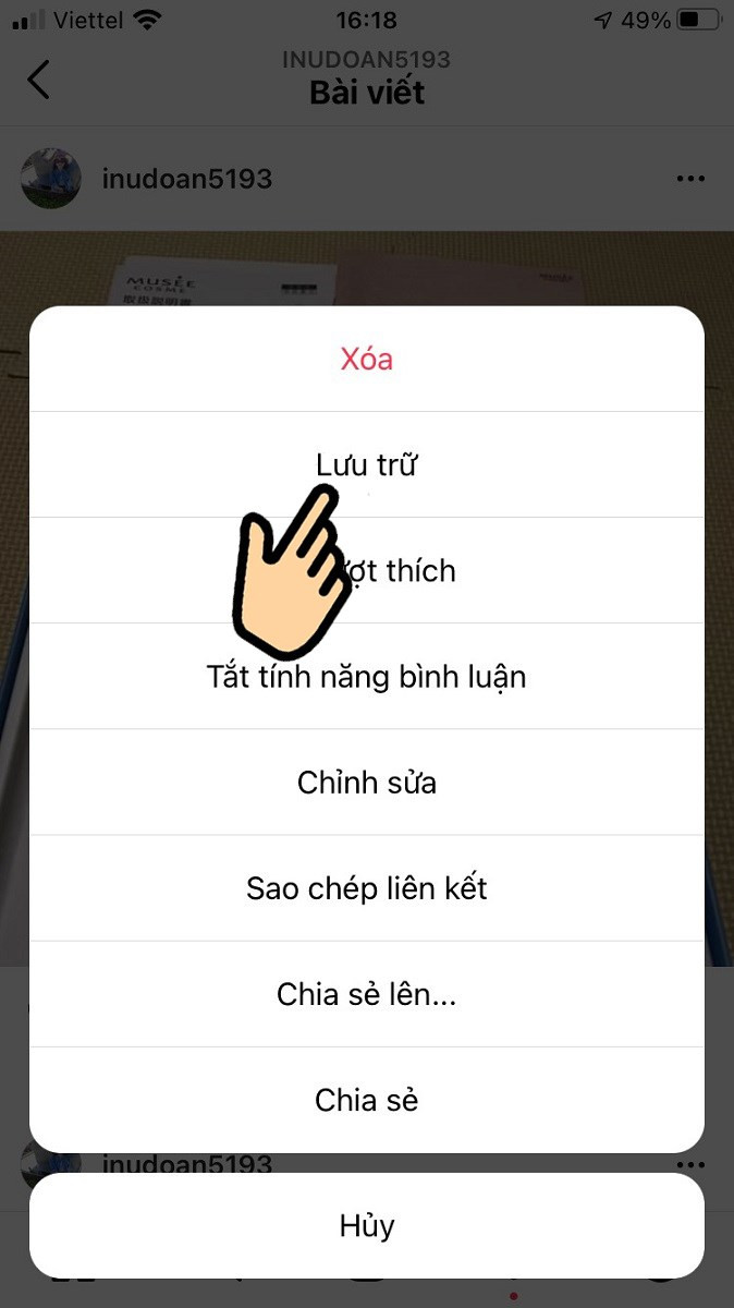 Chọn Lưu trữ để ẩn bài viết