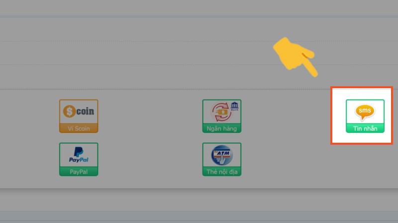 Chọn nạp qua SMS