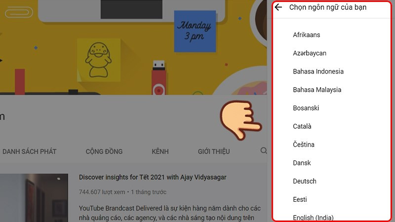 Chọn ngôn ngữ trên YouTube