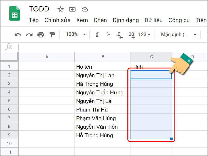 Chọn ô trong bảng tính