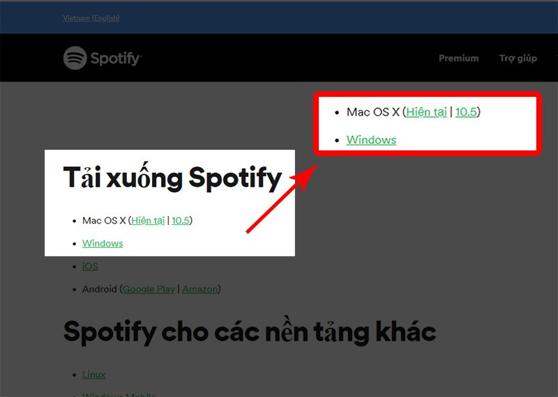 Chọn phiên bản Spotify cho Windows hoặc macOS