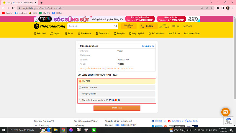 Chọn phương thức và thanh toán