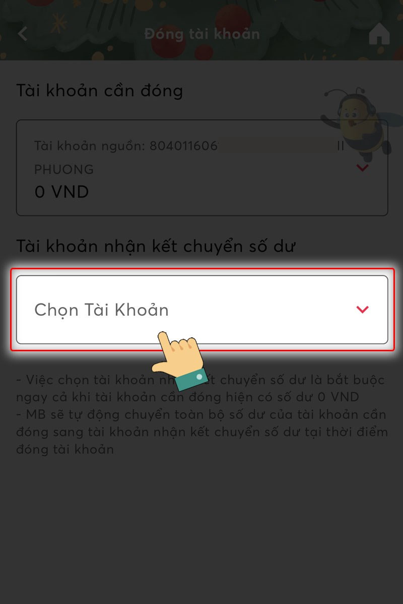 Chọn tài khoản muốn đóng