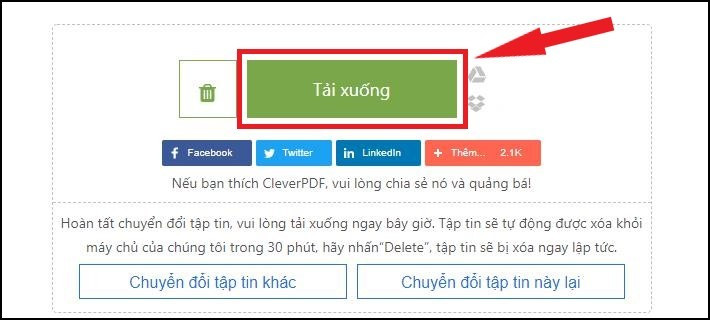 Chọn Tải xuống để tải tệp Excel từ CleverPDF