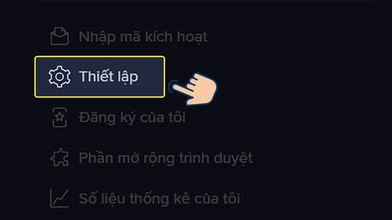 Chọn Thiết lập