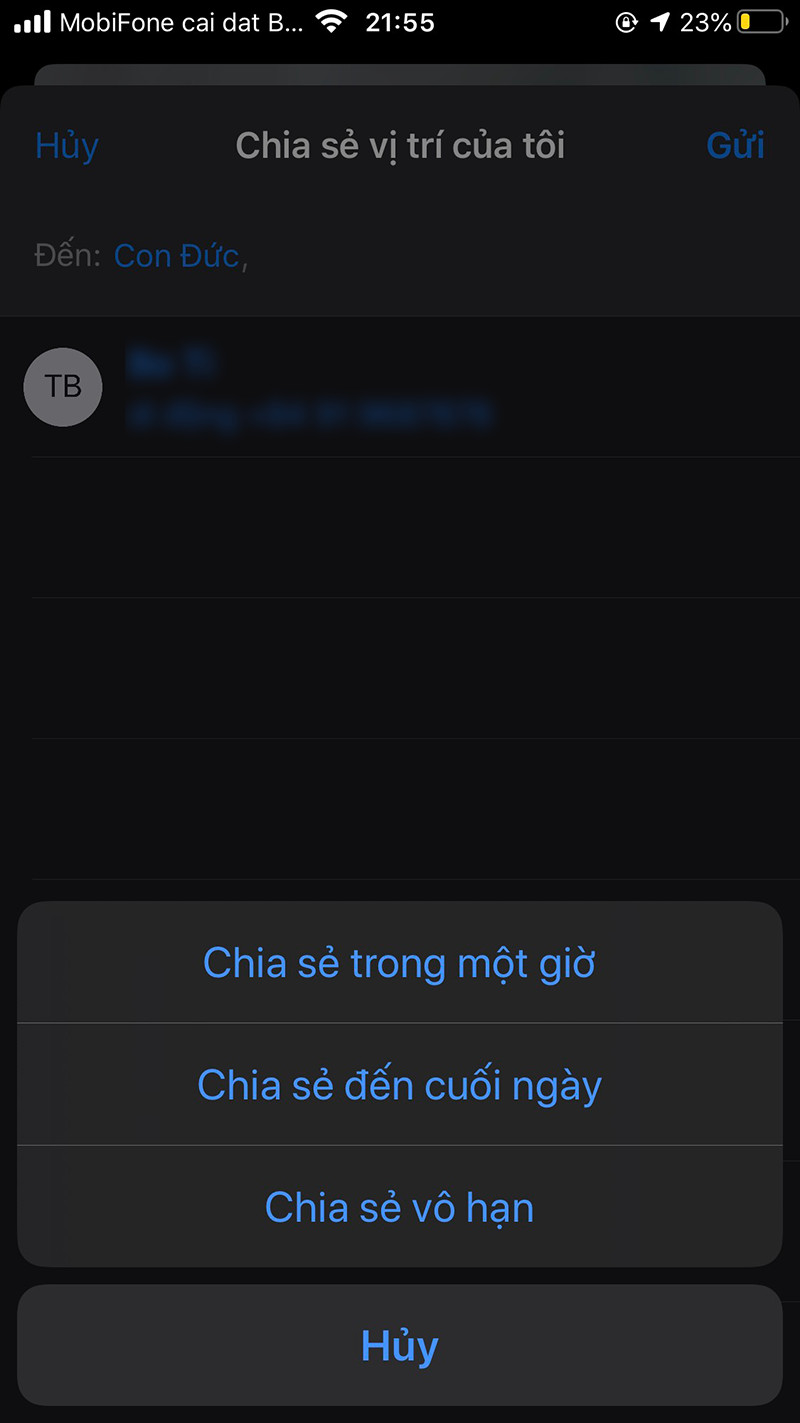 Chọn thời gian chia sẻ