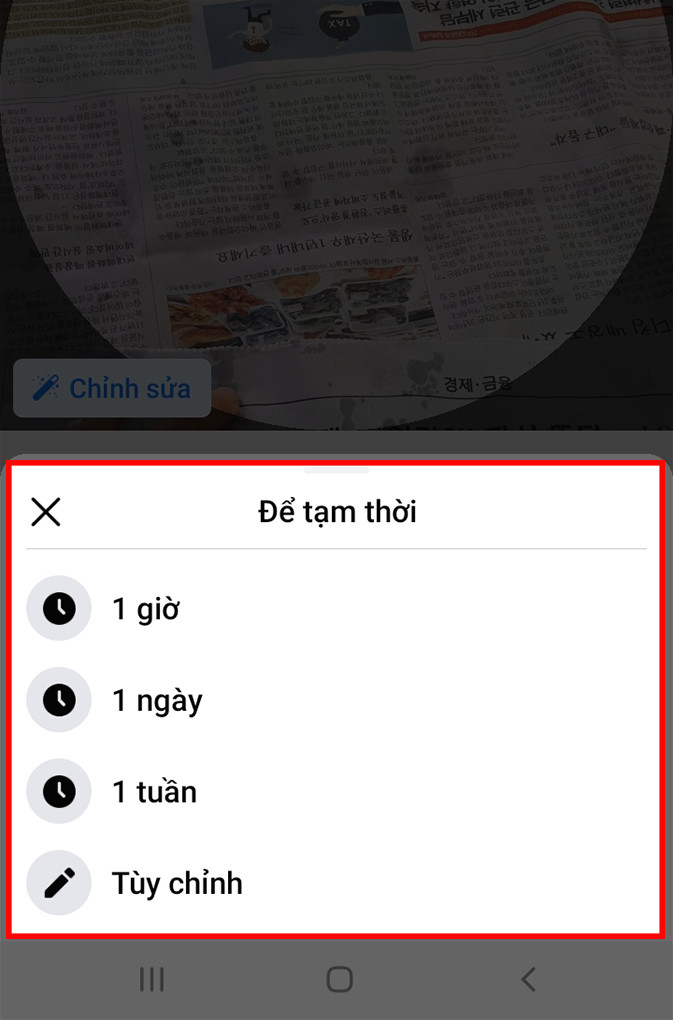 Chọn thời gian tạm thời