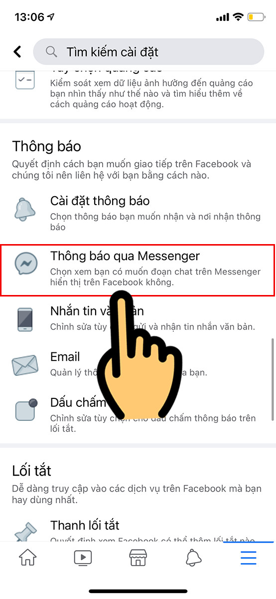 Chọn Thông báo qua Messenger