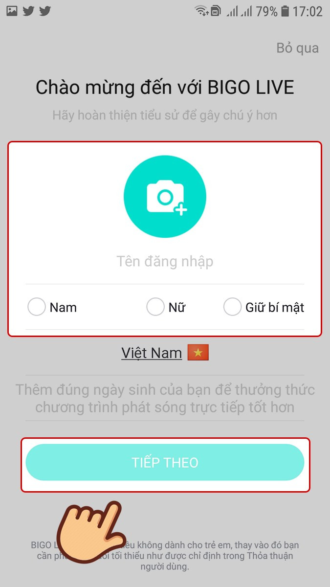 Chọn thông tin cá nhân Bigo Live