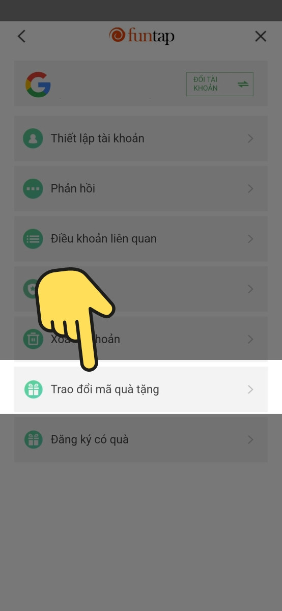 Chọn Trao đổi mã quà tặng