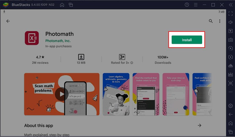 Chọn ứng dụng Photomath &gt; Nhấn Install