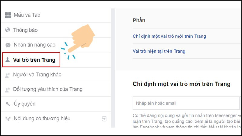 Chọn vai trò trên trang