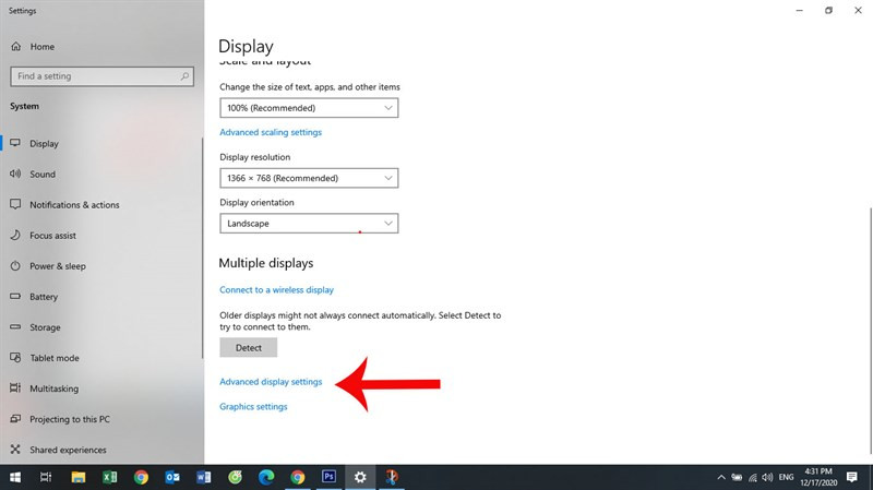 Chọn vào Advanced display settings