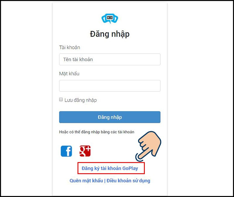 Chọn v&agrave;o Đăng k&yacute; t&agrave;i khoản GoPlay.