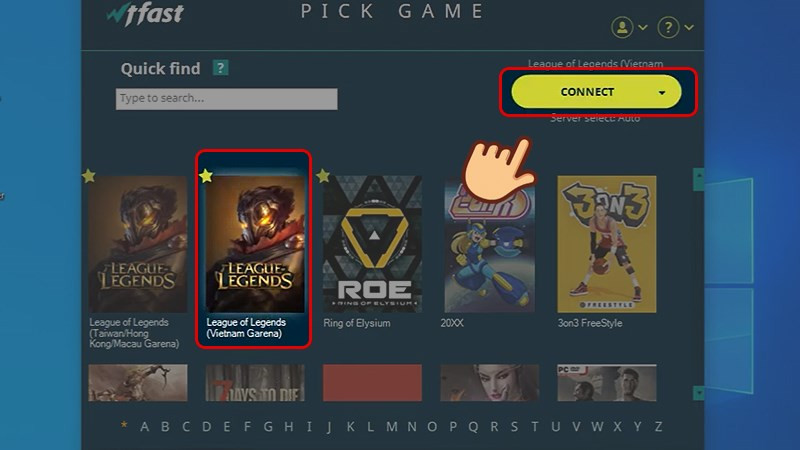 Chọn v&agrave;o game Li&ecirc;n Minh Huyền Thoại bản Việt Nam, chọn Connect