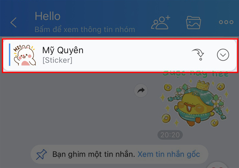 Chọn v&agrave;o tin nhắn đang ghim