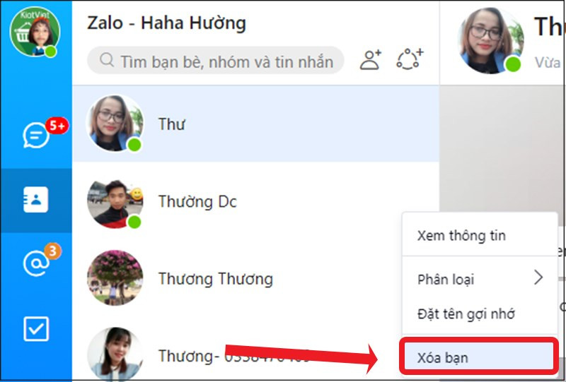 Chọn Xóa bạn 