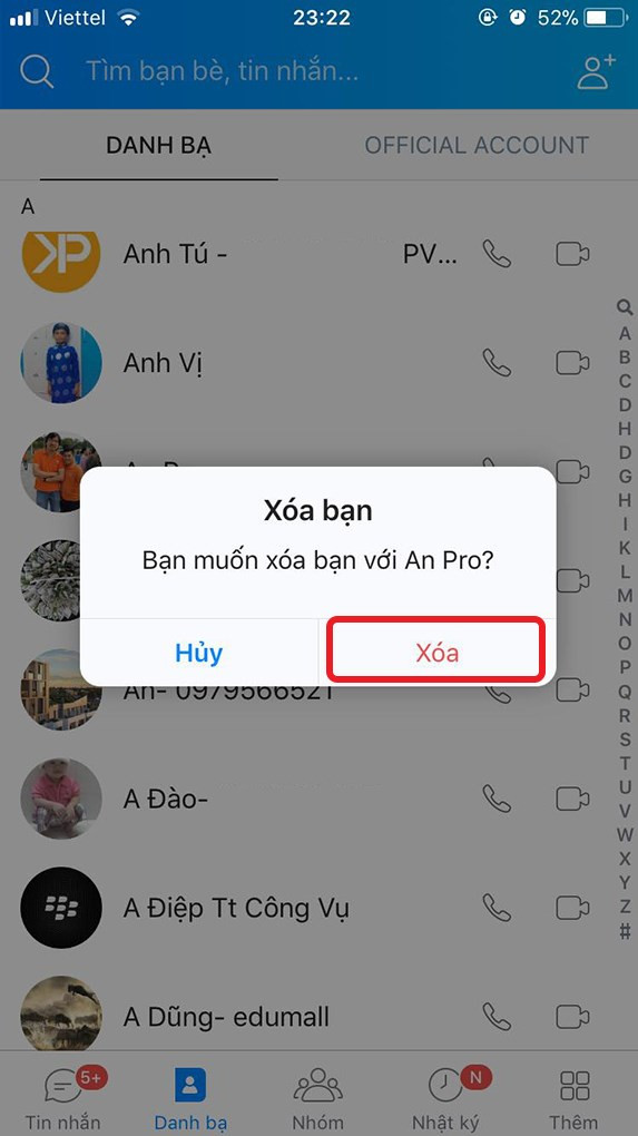 Chọn Xóa để xác nhận