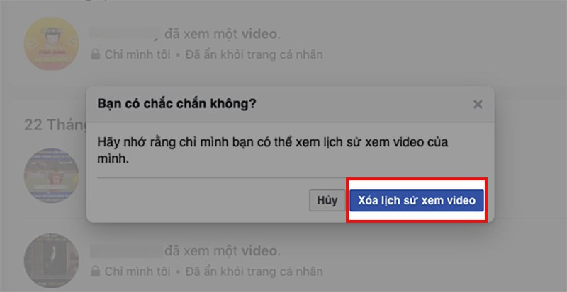 Chọn Xóa lịch sử xem video