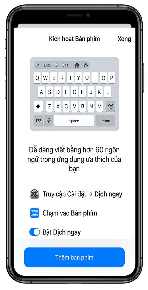 Chức năng kích hoạt bàn phím trên ứng dụng Dịch ngay- Translator Now