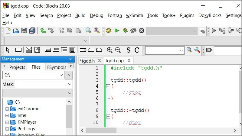 Code::Blocks giao diện tab