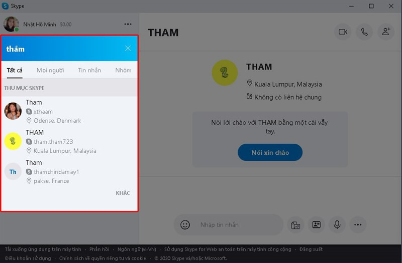 Công cụ tìm kiếm Skype Web