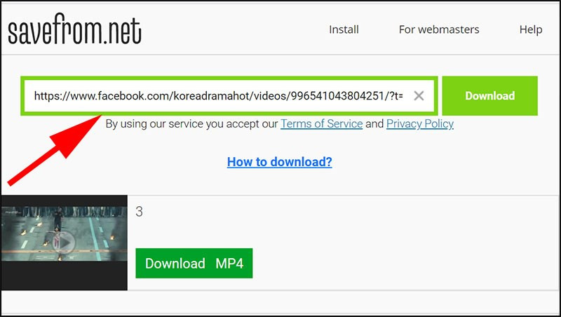 Dán link video Facebook vào Savefrom.net