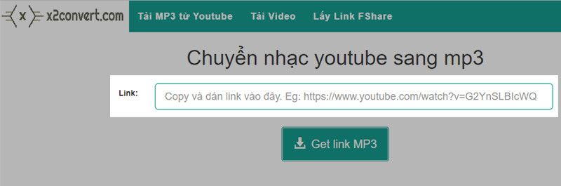 Dán link YouTube vào x2convert