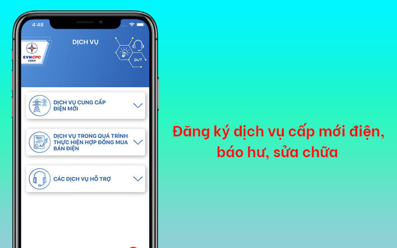 Đăng k&yacute; dịch vụ cấp mới điện, b&aacute;o hư, sửa chữa