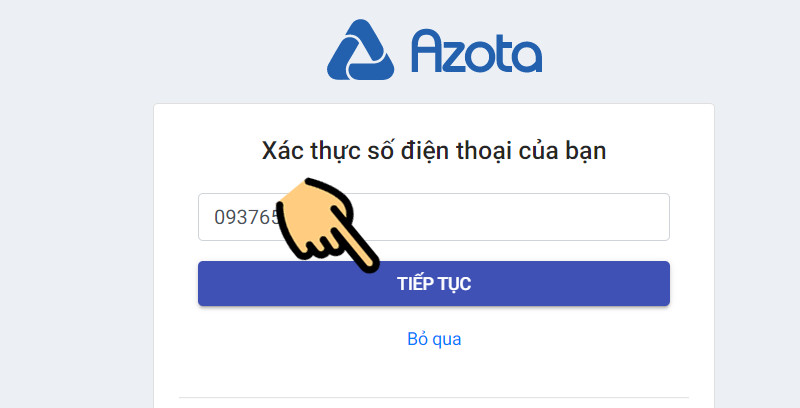 Đăng ký Azota trên máy tính - Bước 4