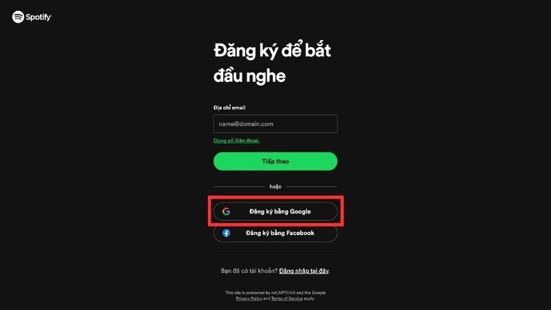 Đăng ký Spotify bằng Gmail/Facebook - Bước 2