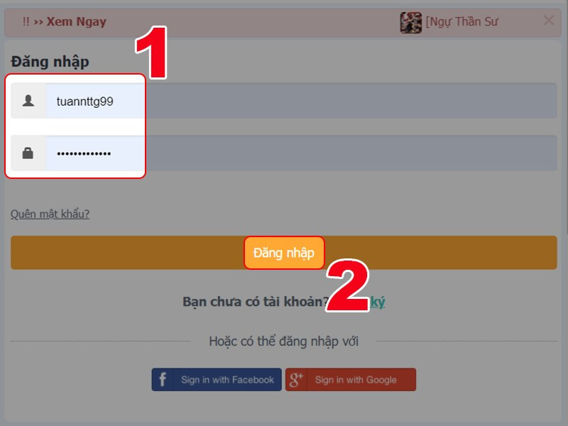Đăng nhập bằng tài khoản game của bạn
