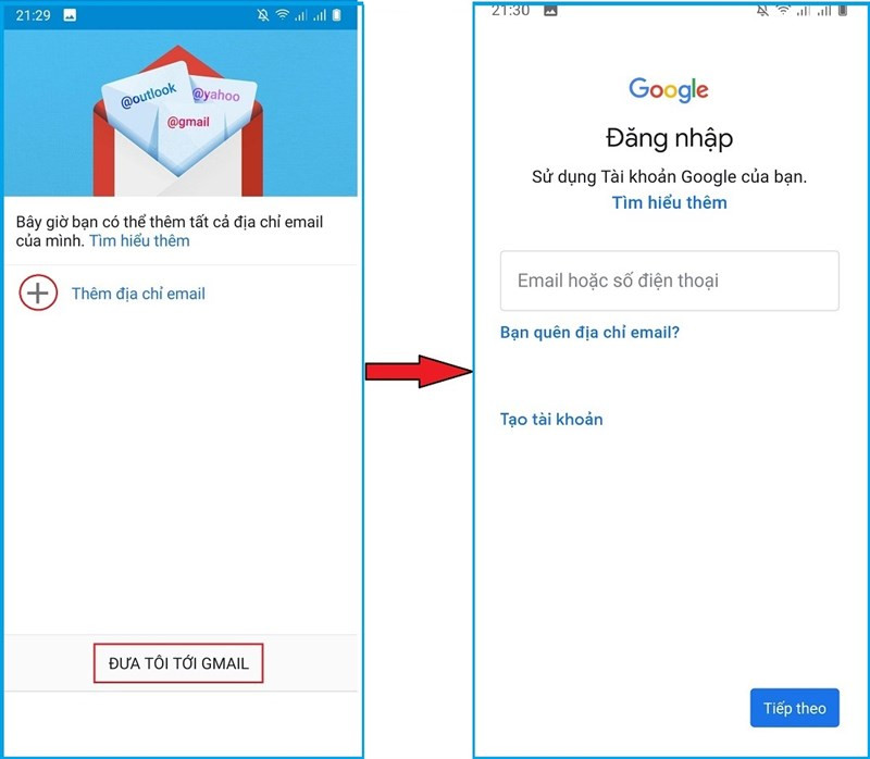 đăng nhập tài khoản gmail trên điện thoại