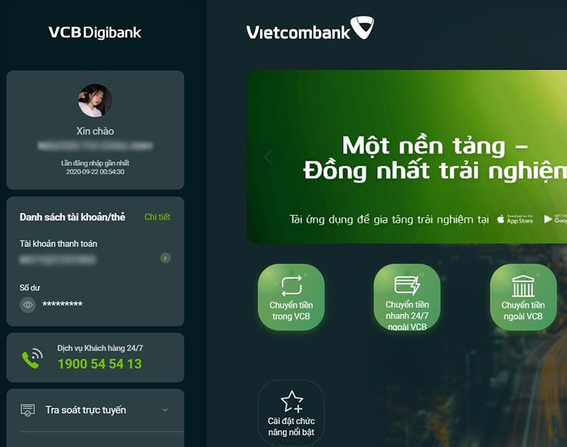 Đăng nhập VCB Digibank trên máy tính