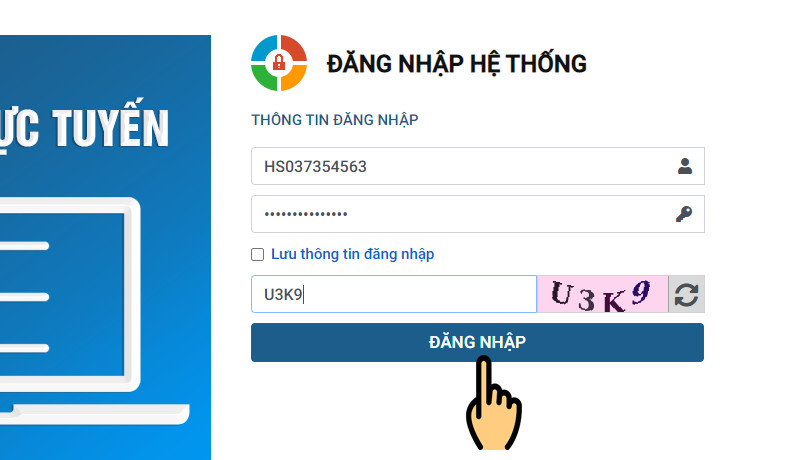 Đăng nhập với mã học sinh, mật khẩu