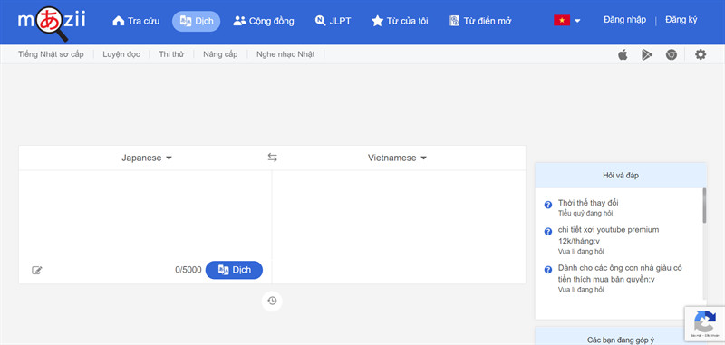 Dịch tiếng Nhật sang Tiếng Việt online bằng mazii.net