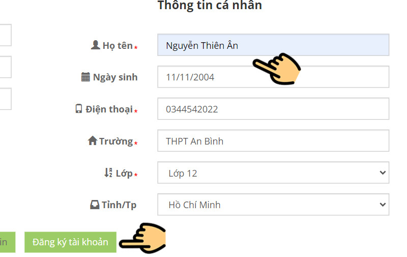 Điền thông tin và đăng ký