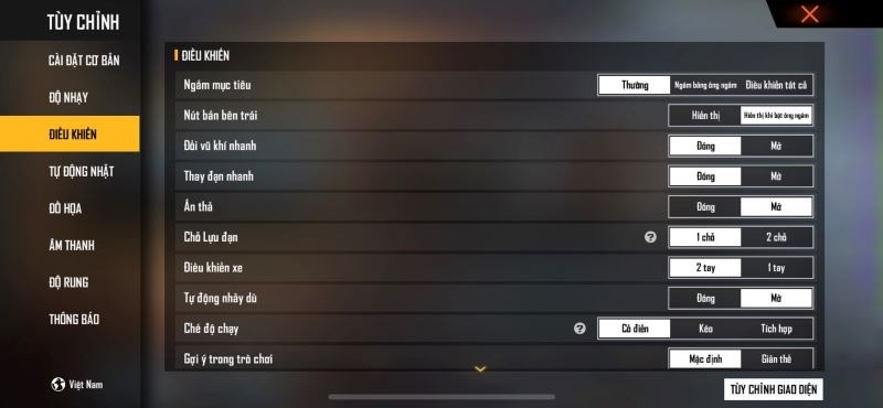 Điều chỉnh Điều khiển (Controls) trong Free Fire