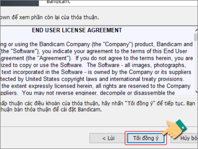 Đồng ý điều khoản sử dụng Bandicam