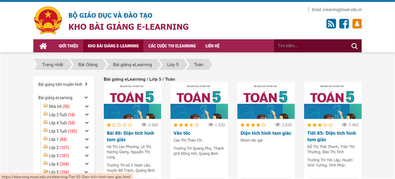 Elearning.moet.vn - Học Toán lớp 5 online miễn phí