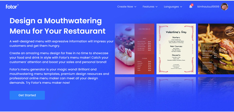 Fotor - Trang web thiết kế menu online