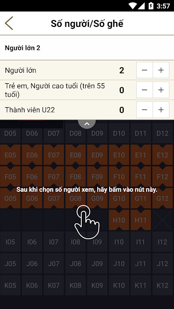 Giao diện đặt vé Lotte Cinema trên điện thoại