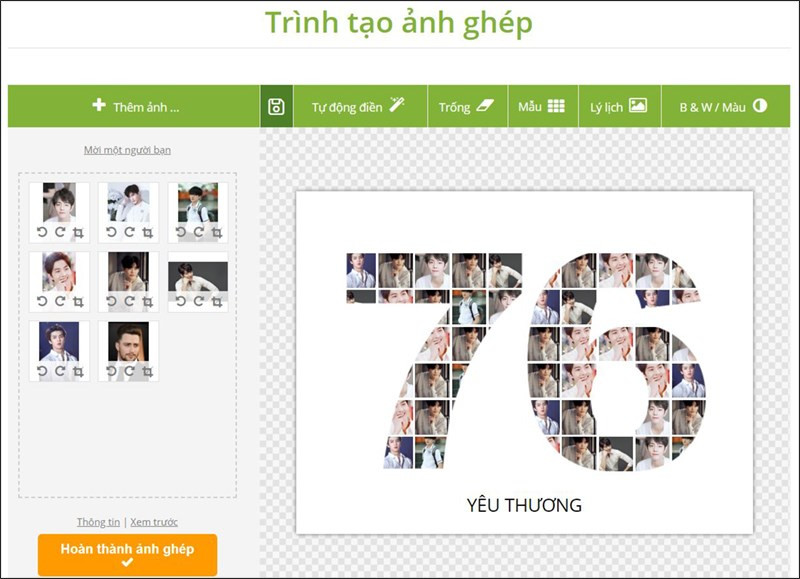 Giao diện ghép ảnh trực tuyến của Photo Collage