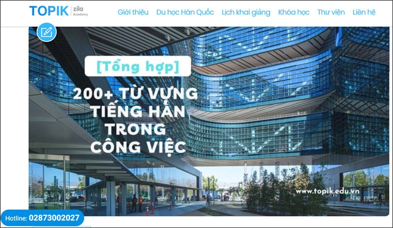 Giao diện học tiếng Hàn trực tuyến với Thông tin về TOPIK